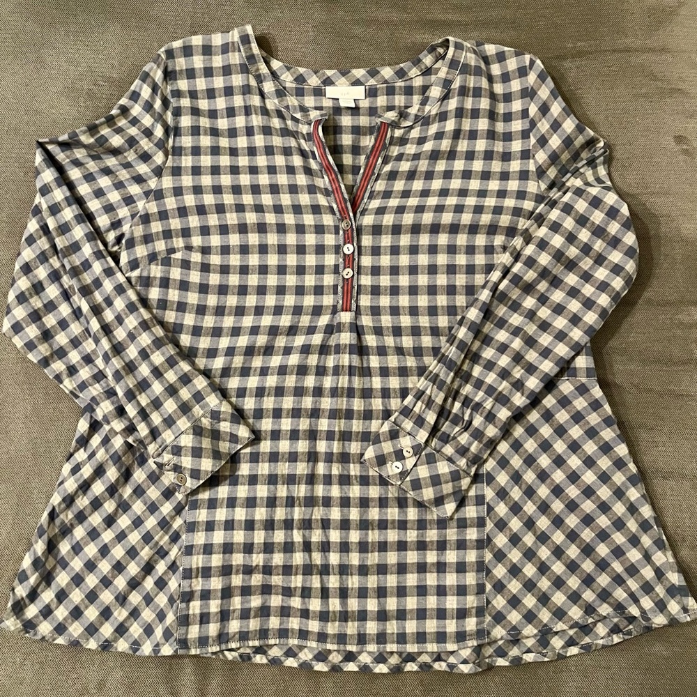 J. Jill Blue and Gray Checkered Blouse Size L